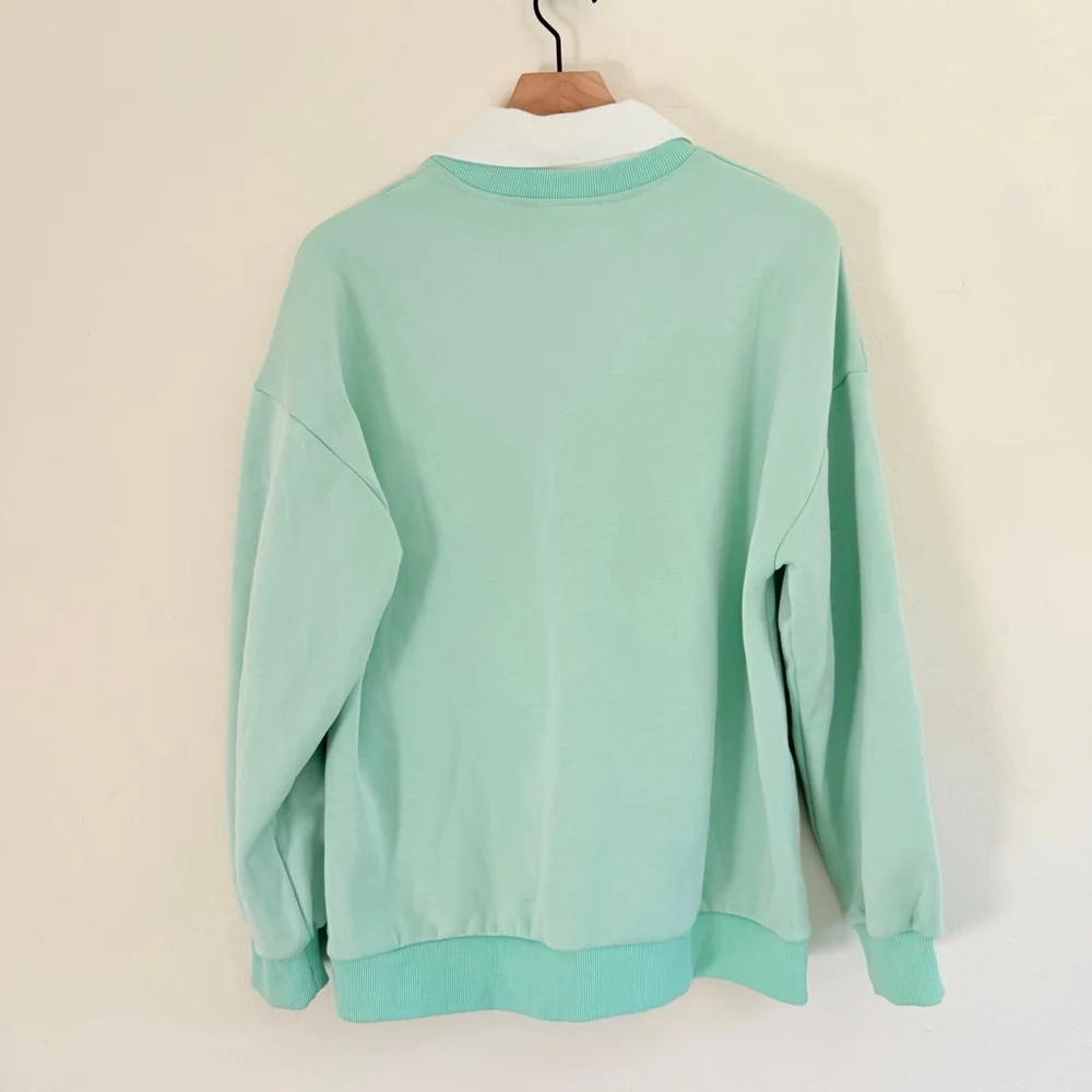 BaeVely Men’s Mint Green Graphic Collared Sweatshirt Size Medium - Picture 2 of 7